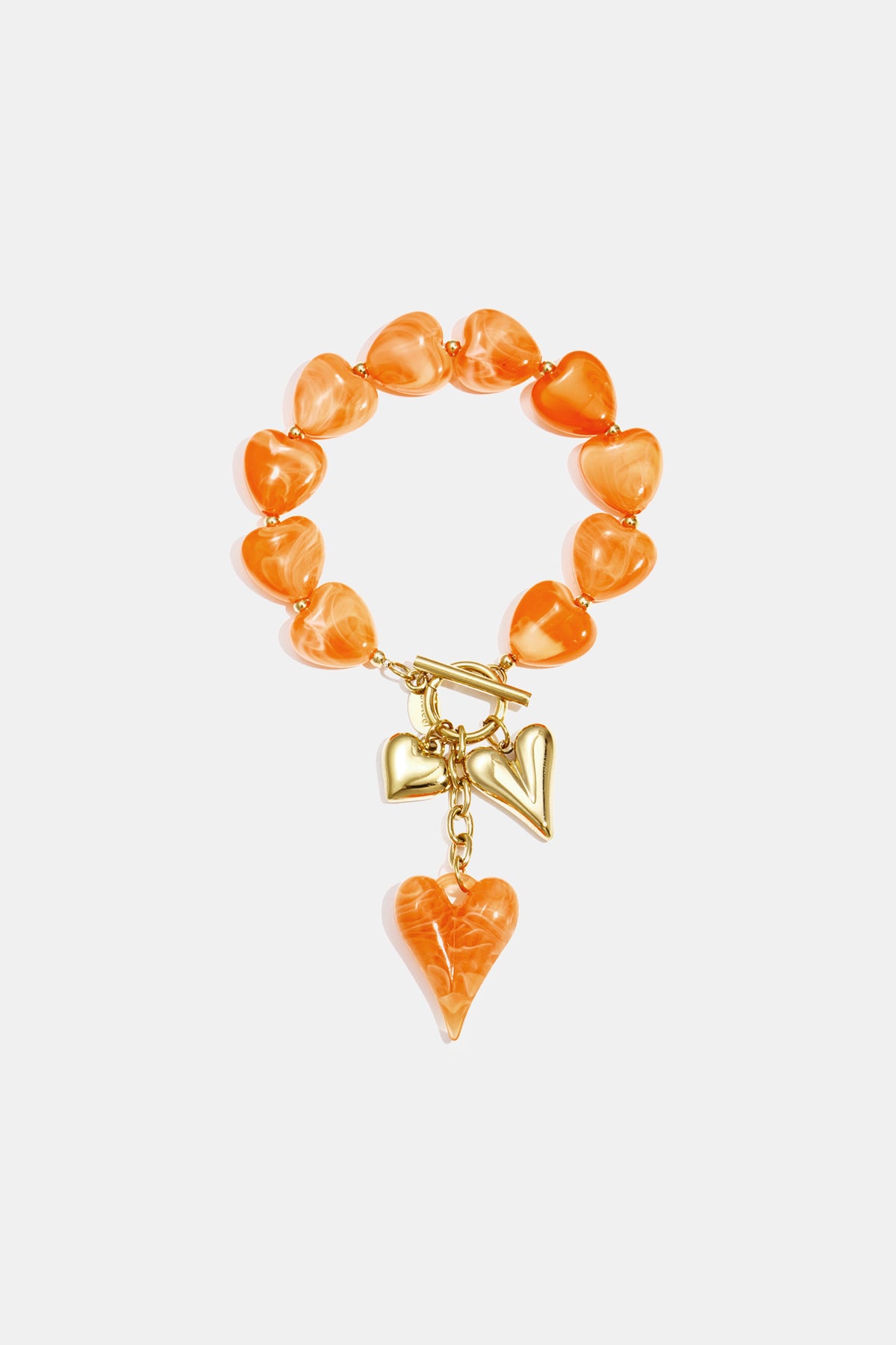 Beaded bracelet with hanging heart charms